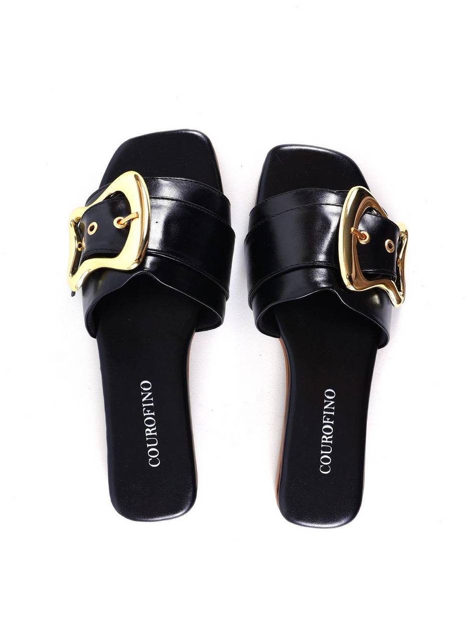 Rasteira com Maxi Fivela e Ilhoses - Preta SDI-12001 - PR