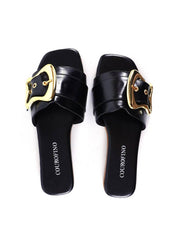 Rasteira com Maxi Fivela e Ilhoses - Preta SDI-12001 - PR