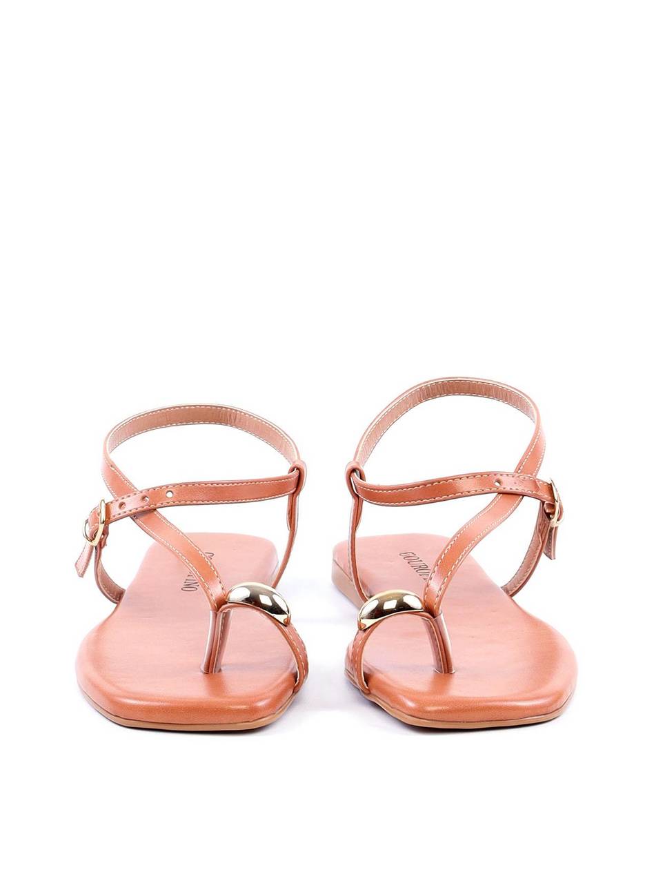 Rasteira de Dedo com Detalhe Ouro e Tiras Finas - Nude SDI-11780 - NU