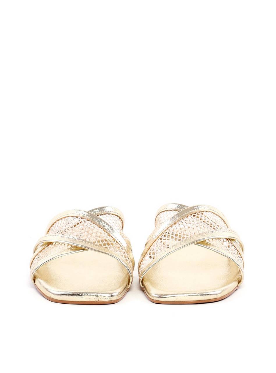 Rasteira com Tiras Cruzada e Tela - Ouro SDI-11963 - AU