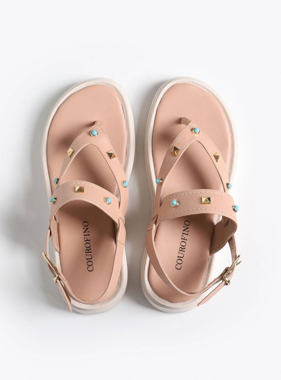 Sandália Feminina Papete Tachas Diversas - Nude SDI-11546 - NU