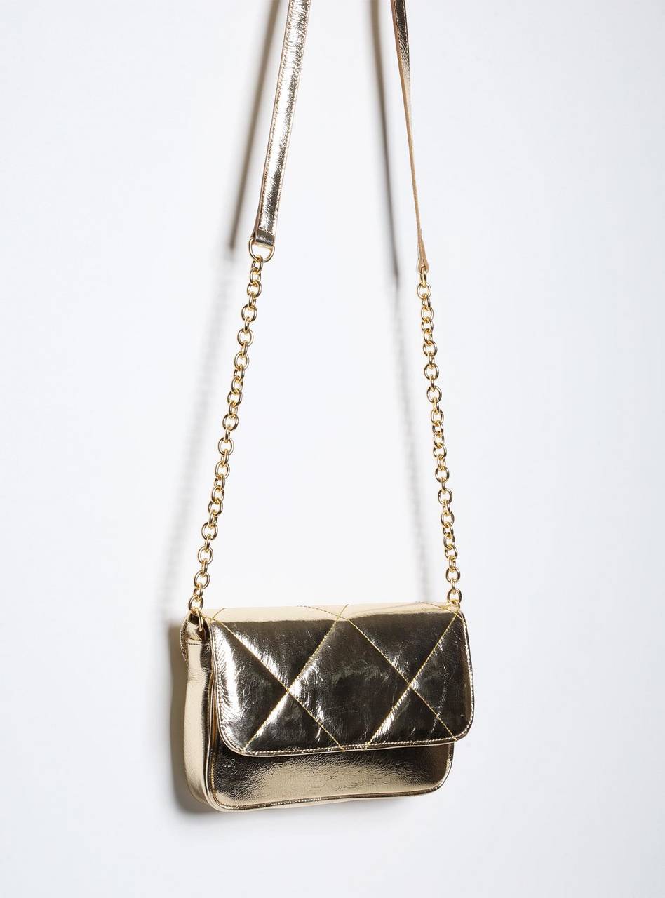Bolsa Satchel Pequeno Couro Transversal Ouro BSI-5858 - AU