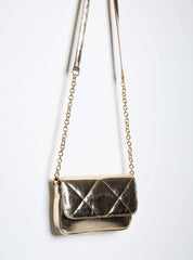 Bolsa Satchel Pequeno Couro Transversal Ouro BSI-5858 - AU