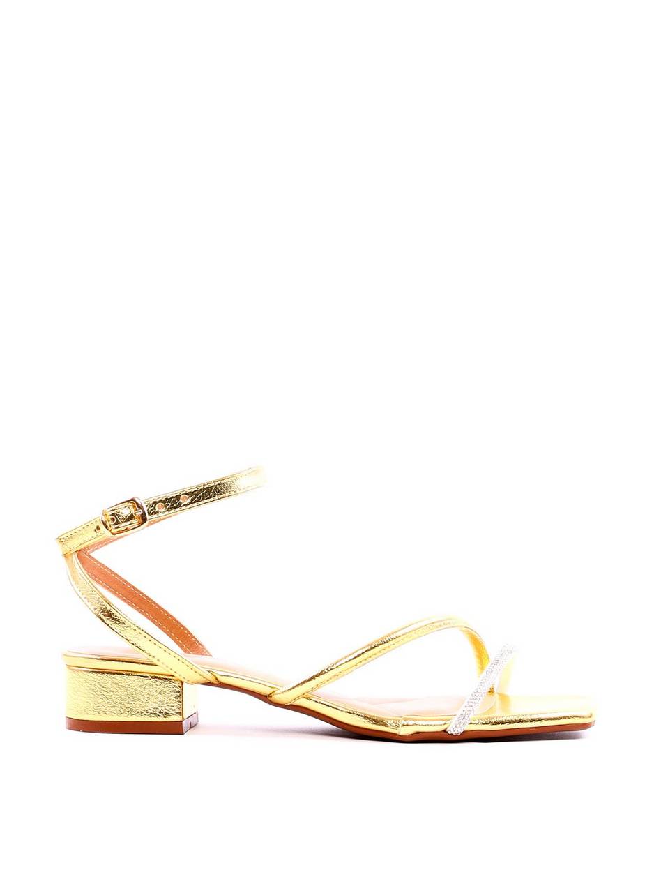 Sandália Salto Bloco com Tira Lateral e Strass - Ouro SDI-11919 - AU