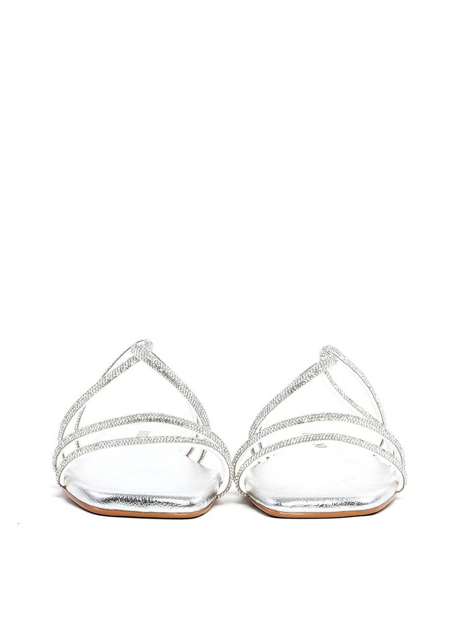 Rasteira com Tiras Cruzadas e Strass - Prata SDI-11891 - PT