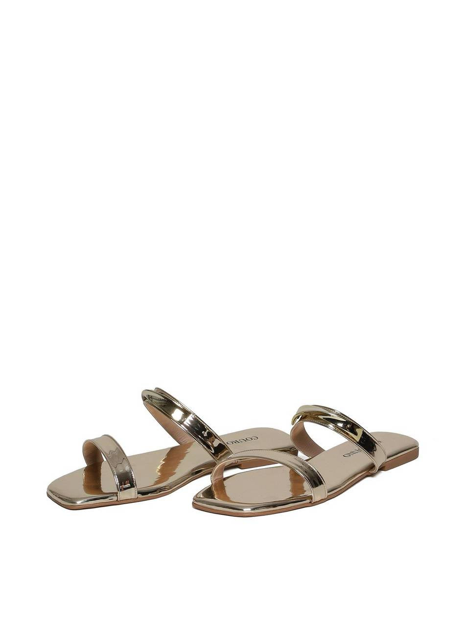 Sandália Feminina Rasteira Enfeite Retorcido - Ouro SDI-11653 - AU