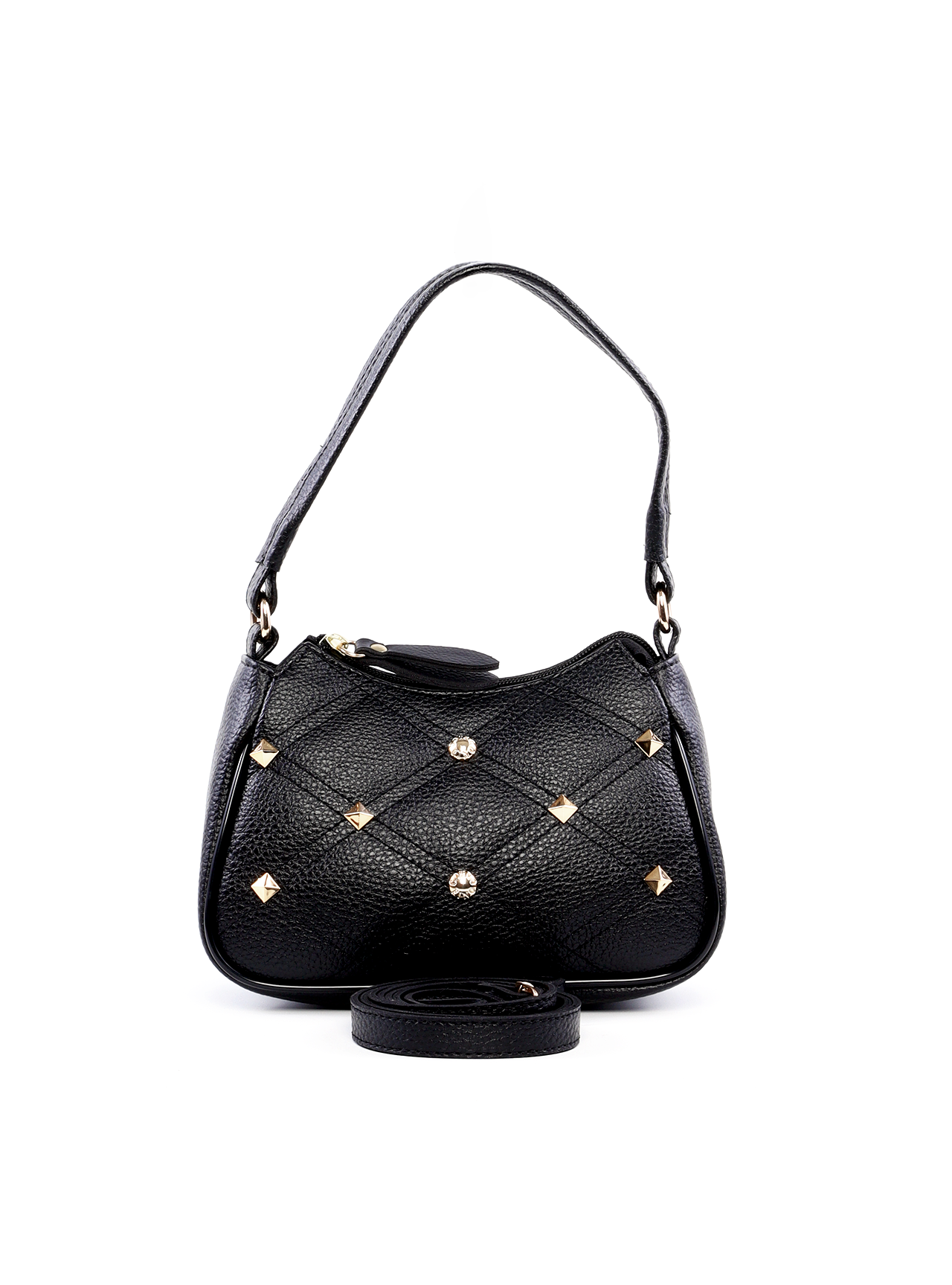 Bolsa Clutch com Alça Tiracolo Removível em Matelassê e Spikes - Preta BSI-5966 - PR