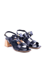 Sandália Salto Bloco de Laço com Rebite - Preta SDI-11800 - PR