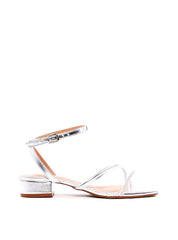 Sandália Salto Bloco com Tira Lateral e Strass - Prata SDI-11919 - PT