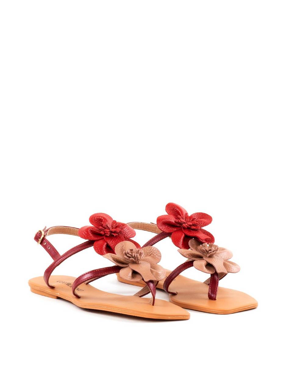 Rasteira Tiras Finas Enfeite Duas Flores - Vermelha SDI-12035 - VE