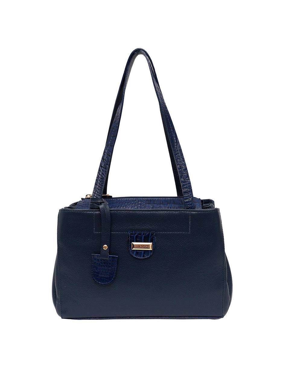 Bolsa Tote Couro Média Transversal Bolsos Azul BSI-5222 - AZ