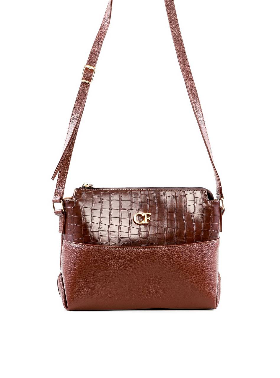 Bolsa Transversal Média com Detalhe Croco - Cacau BSI-6488 - CA