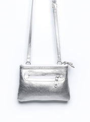 Bolsa Clutch Pequena Duas Divisórias Couro Prata BSI-3728 - PT