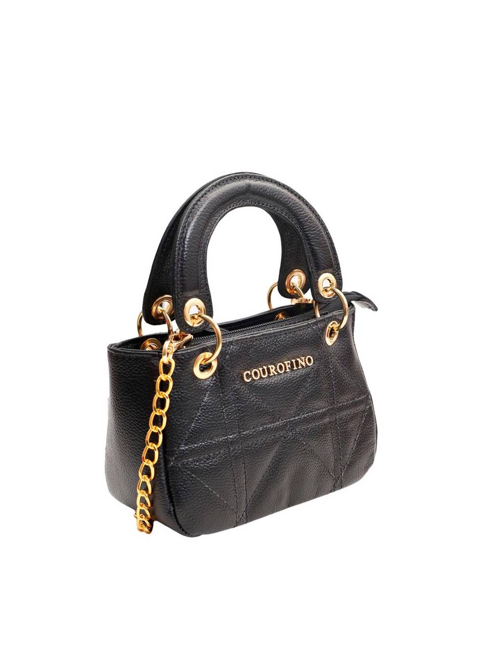 Bolsa Clutch Couro Pequena Transversal Corrente Preta BSI-5721 - PR