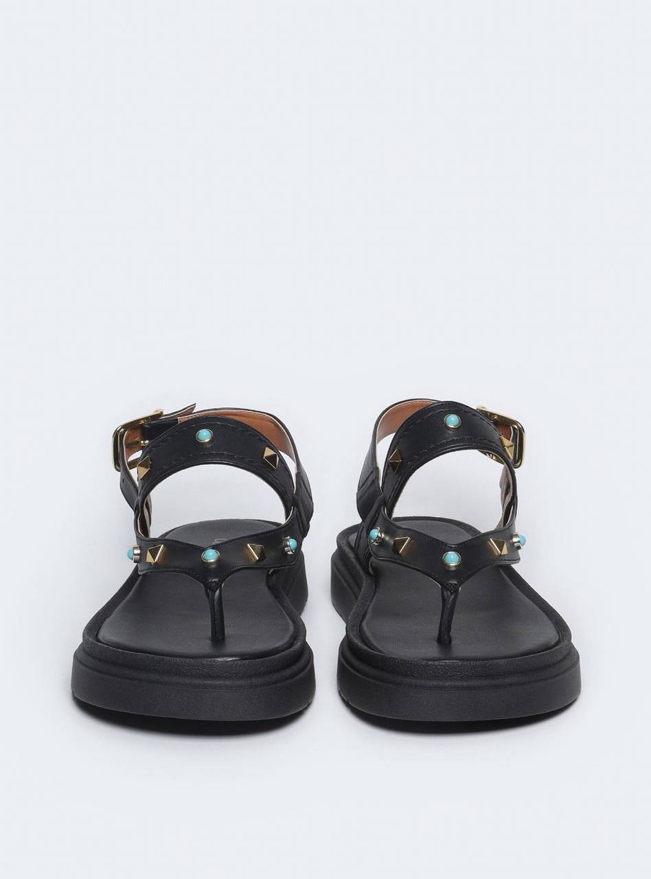 Sandália Feminina Papete Tachas Diversas - Preta SDI-11546 - PR