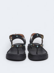 Sandália Feminina Papete Tachas Diversas - Preta SDI-11546 - PR