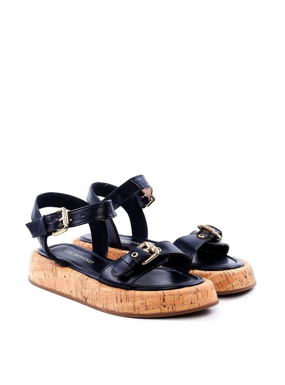 Sandália Papete com Salto de Cortiça e Fivelas - Preta SDI-11740 - PR