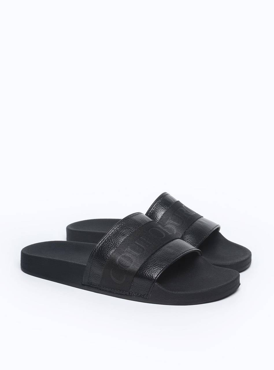 Sandália Masculina Chinelão Couro Rosto Largo Preta SDI-11272 - PR