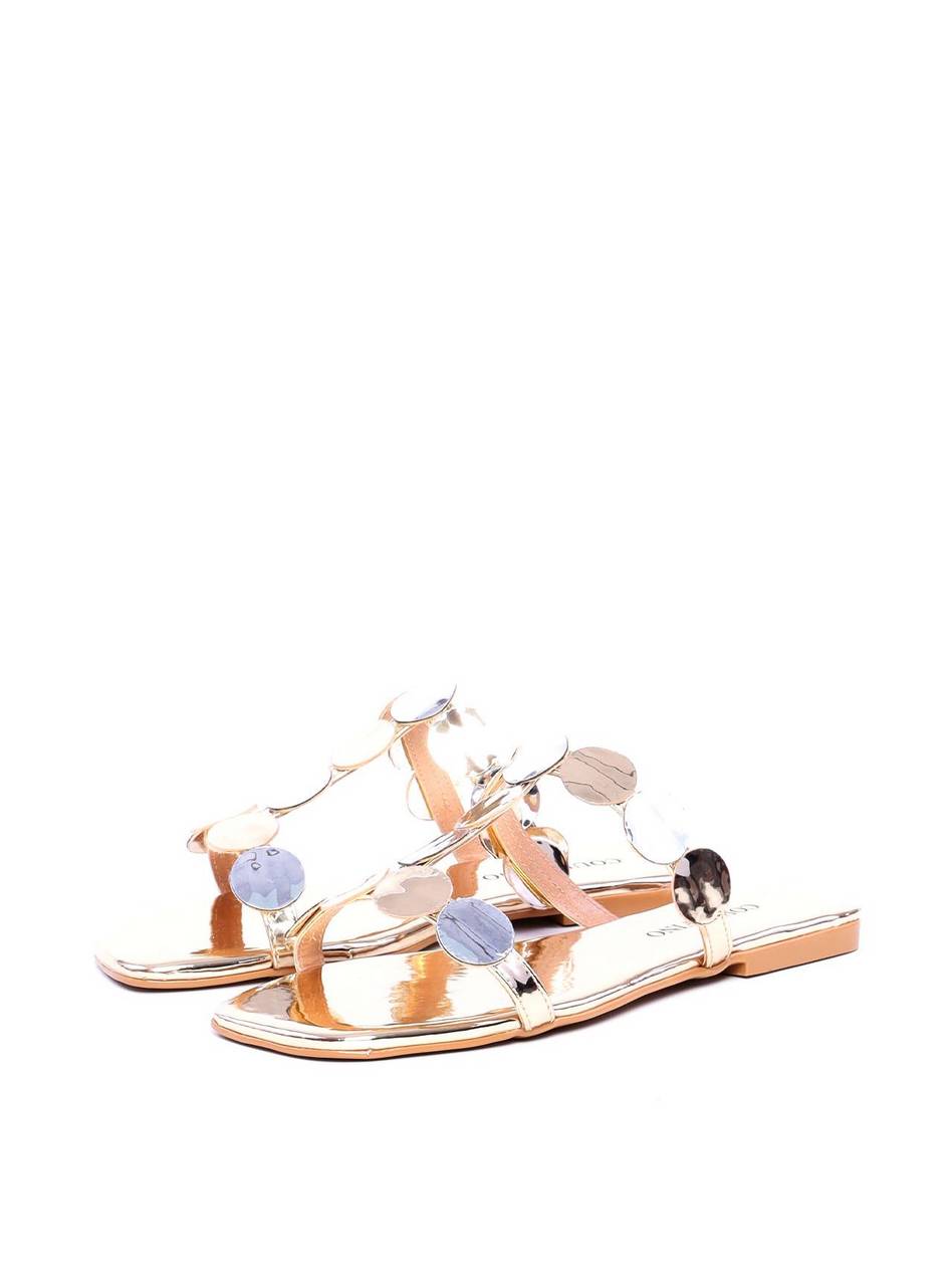 Sandália Feminina Rasteira com Tiras Frontais - Ouro SDI-11568 - AU