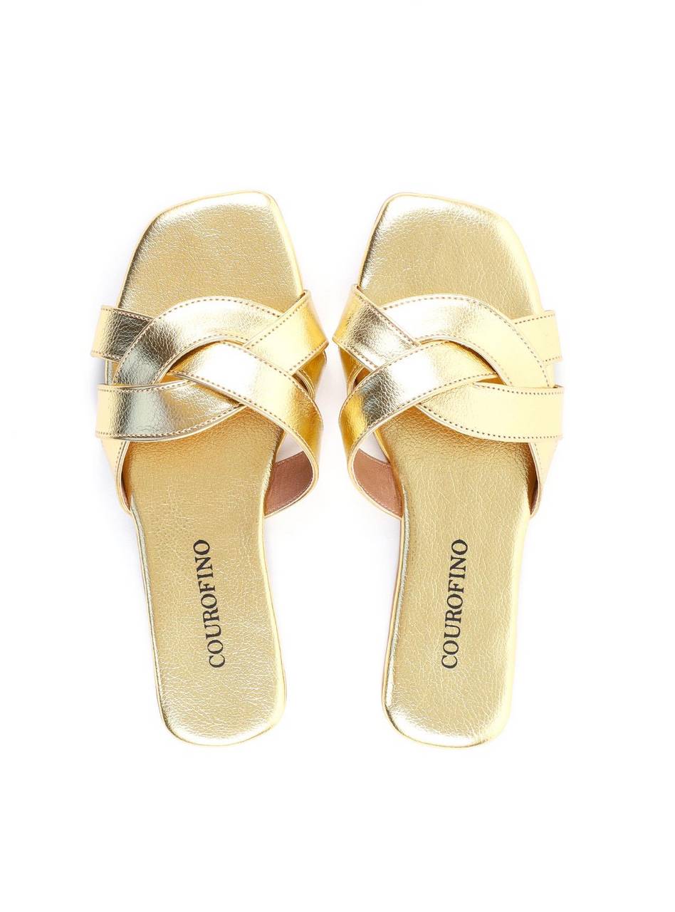 Rasteira com Tiras Largas Entrelaçadas - Ouro SDI-11917 - AU