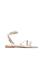 Rasteira Salto Flat com Tiras em Strass - Prata SDI-11907 - PT