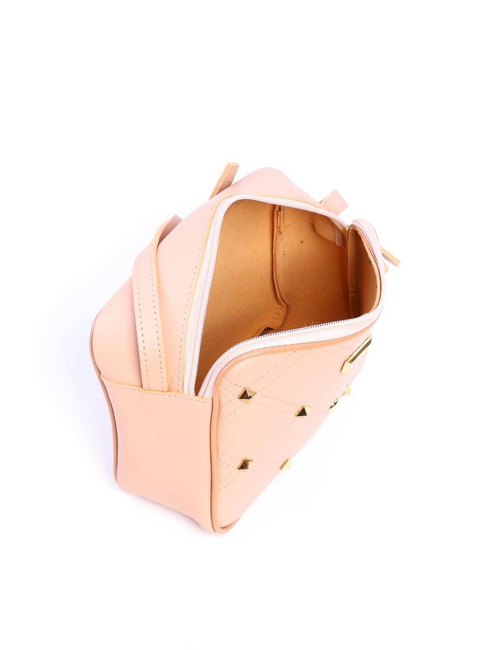 Bolsa Bag Transversal com Metalasse e Spikes Nude BSI-5997 - NU