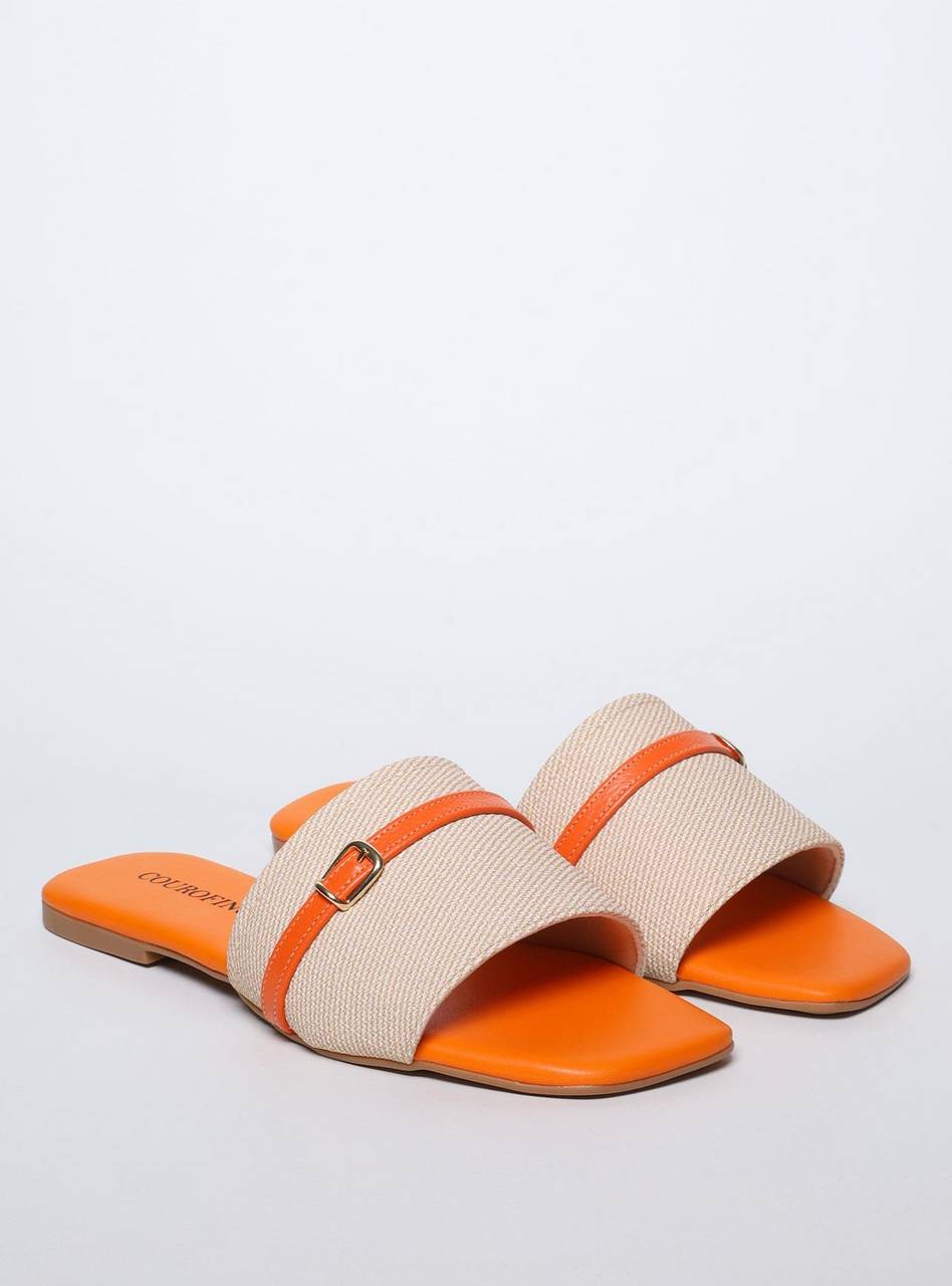 Sandália Feminina Rasteira Slide - Laranja SDI-11543 - LR