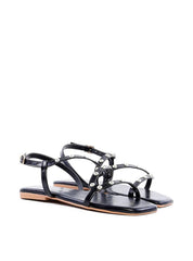 Rasteira de Tiras com Tachas - Preta SDI-11904 - PR