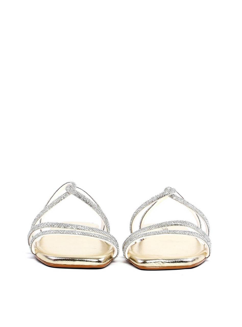 Rasteira com Tiras Cruzadas e Strass - Ouro SDI-11891 - AU