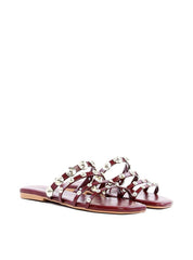 Rasteira com Tiras Finas e Rebites - Vinho SDI-11895 - VI