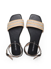 Sandália Feminina Rasteira Rosto Palha - Preta SDI-11641 - PR