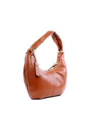 Bolsa Hobo de Couro com Argolas e Bag Charm - Castor BSI-6226 - CS