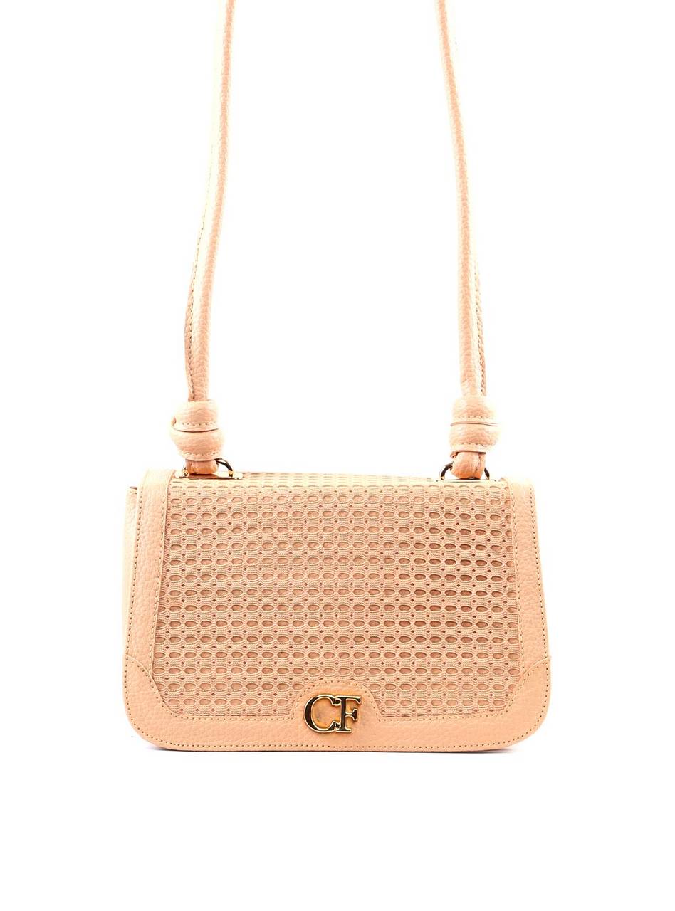 Bolsa Satchel Detalhe Tela Frontal Alça Nó - Nude BSI-6378 - NU