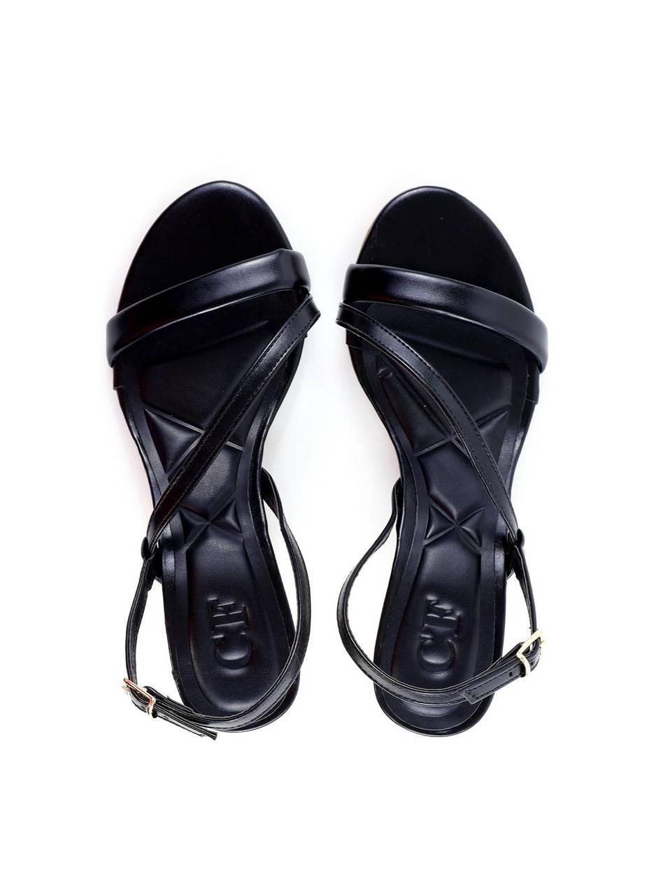 Sandália com Salto Dourado e Tira Lateral - Preta SDI-11900 - PR