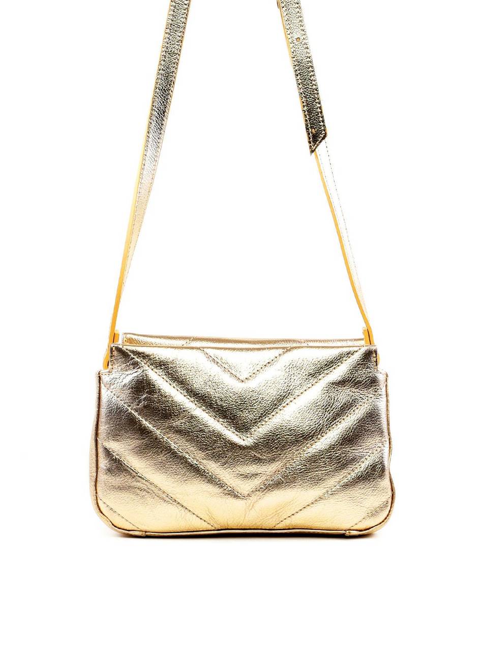 Bolsa Tote Transversal com Matelassê em V - Ouro BSI-6437 - AU