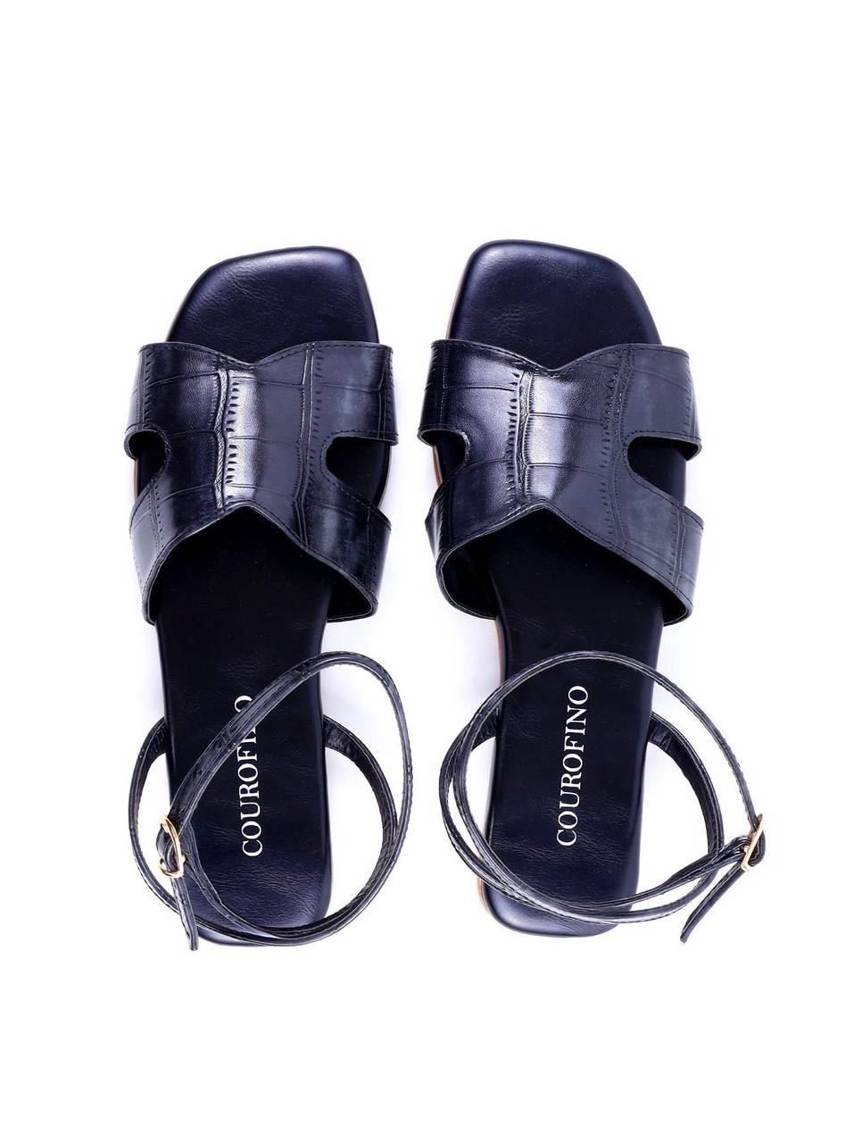 Rasteira Recorte H Fecho Fivela - Preta SDI-11987 - PR