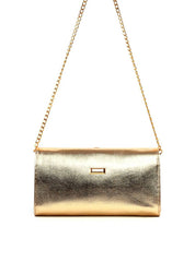 Bolsa Clutch Retangular Enfeite Flor Alça Corrente - Ouro BSI-6372 - AU