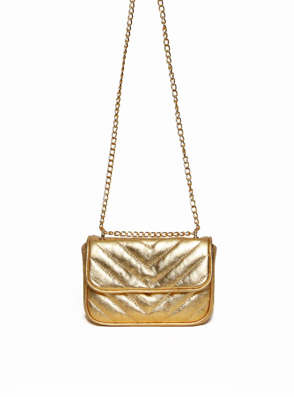Bolsa Satchel Pequena Couro Tiracolo Ouro BSI-5970 - AU