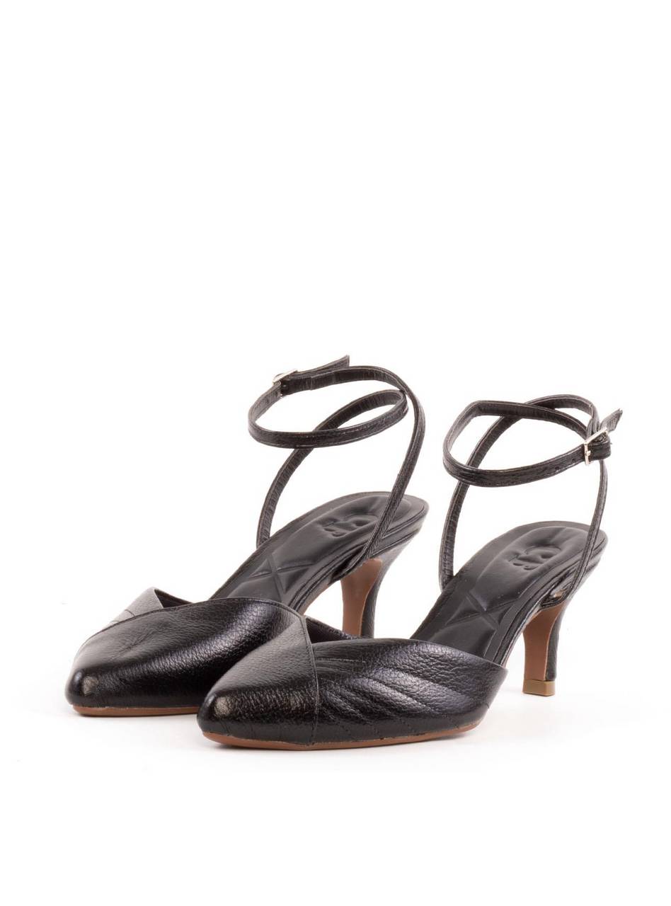 Scarpin Slingback Salto Médio Costuras Aparentes - Preta SDI-12055 - PR