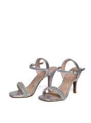 Sandália Feminina Salto Alto Fino - Prata SDI-11616 - PT