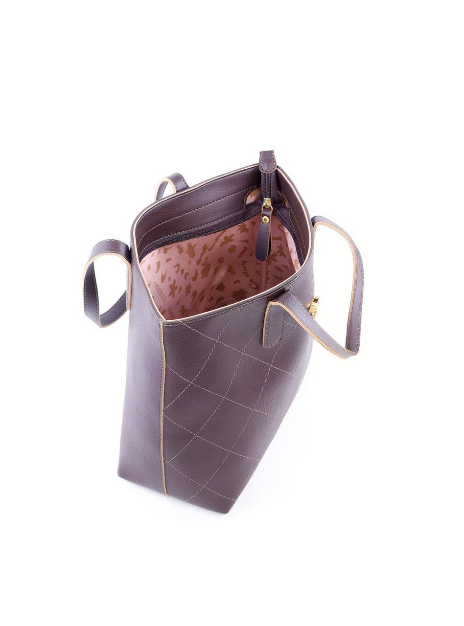 Bolsa Shopper Tiracolo Metalasse com Detalhes de Costura - Cacau BSI-6064 - CA