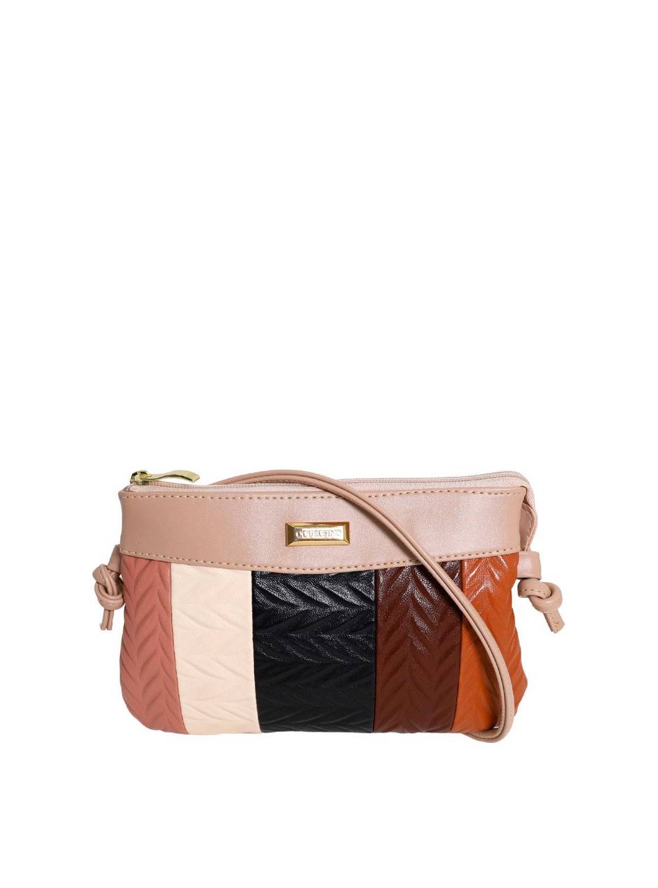 Bolsa Clutch Pequena Transversal Retalhos Verticais Nude BSI-5725 - NU