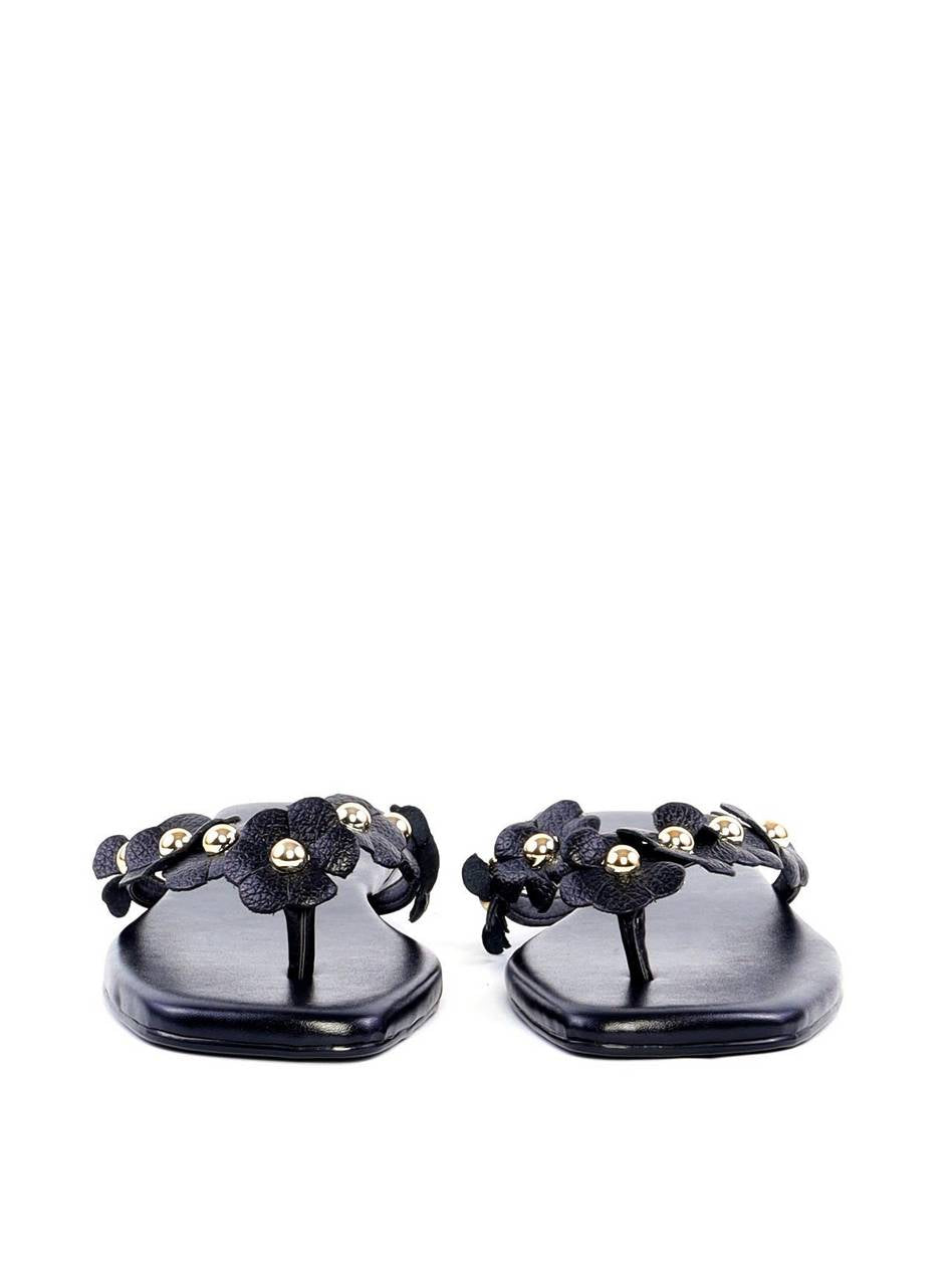 Rasteira de Dedo com Mini Flores - Preta SDI-11821 - PR