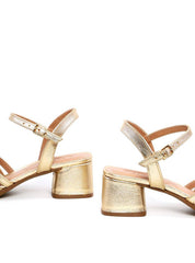 Sandália de Salto Bloco com Tiras Cruzadas - Ouro SDI-12159 - AU