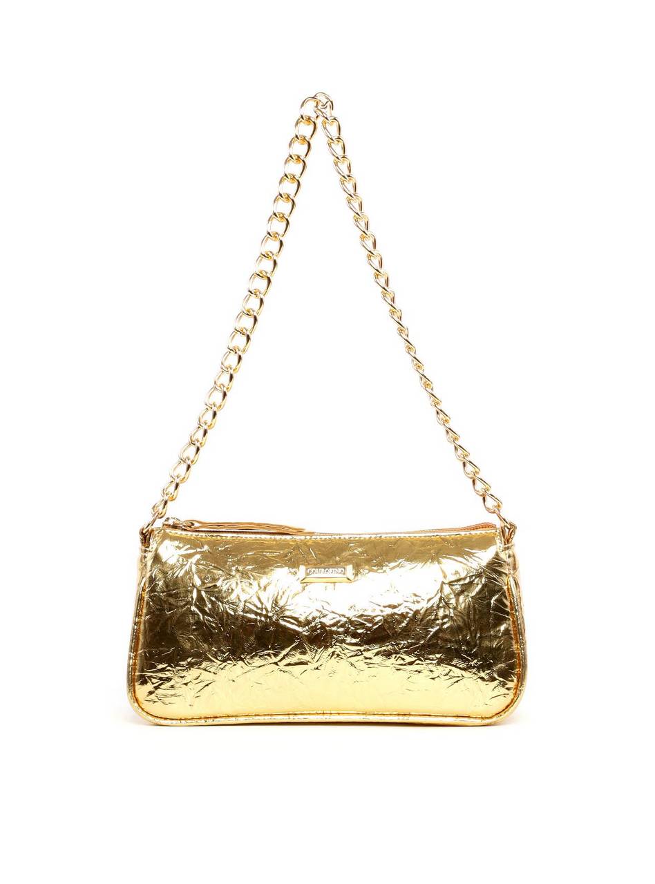 Bolsa Baguette em Tressê Pequena - Ouro BSI-6236 - AU