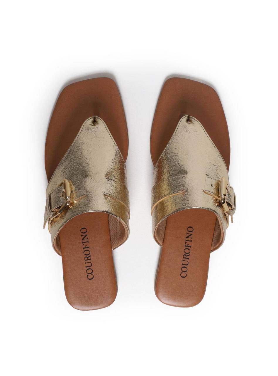 Sandália Feminina Rasteira Fivela - Ouro SDI-11601 - AU