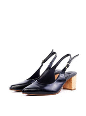 Scarpin Slingback Salto Bloco em Cortiça - Preta SDI-11878 - PR