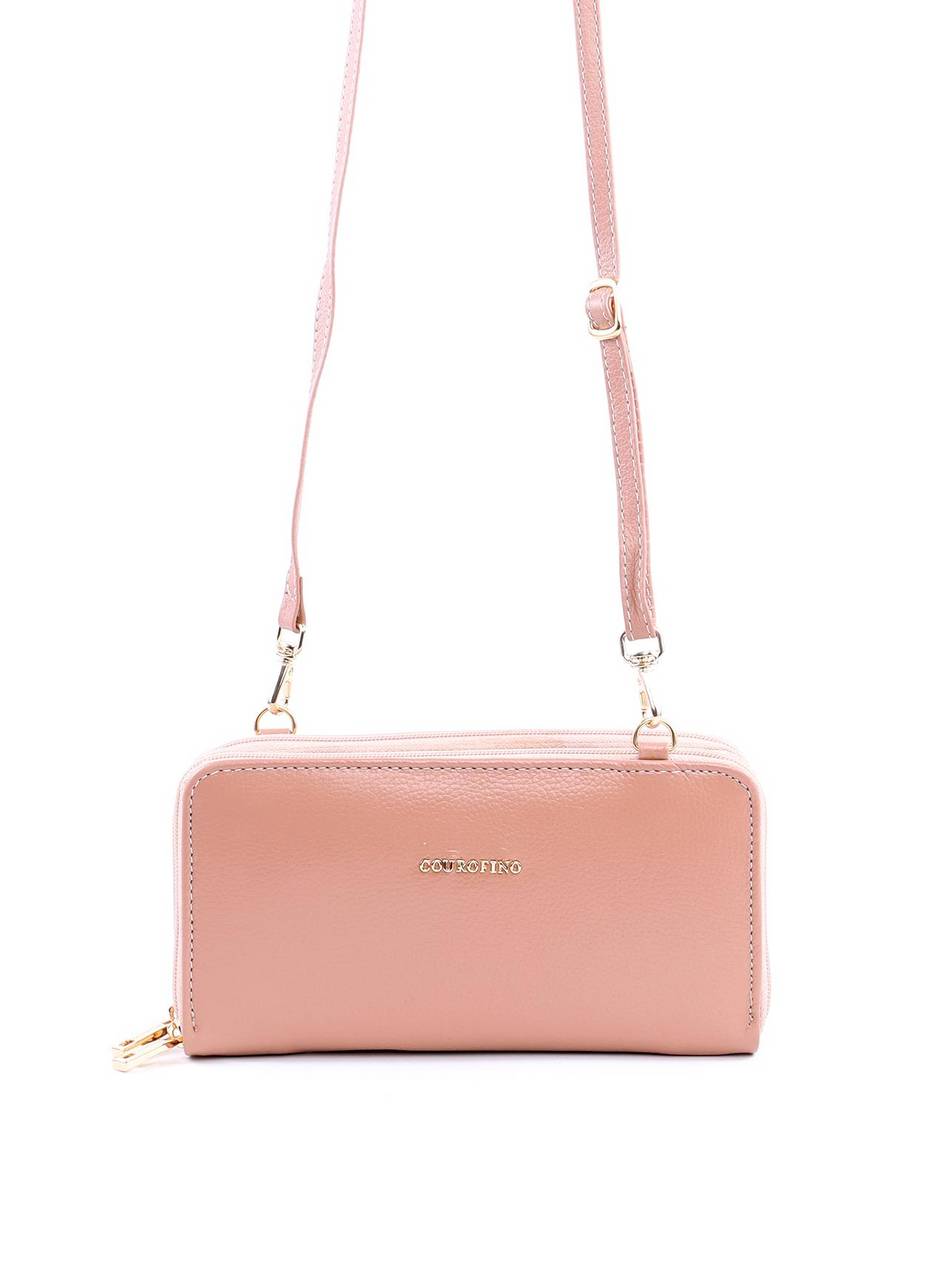 Carteira Feminina Clássica com 2 zippers e Alça Removível - Nude CAI-953 - NU
