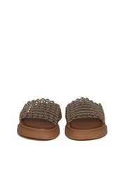 Sandália Flatform Slide com Tiras Tramadas - Ouro SDI-11654 - AU