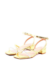 Sandália Salto Bloco com Tira Lateral e Strass - Ouro SDI-11919 - AU